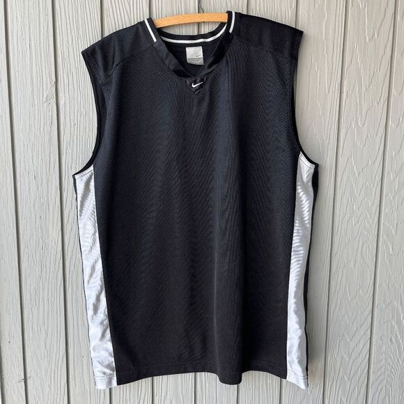 Vintage 2000s Nike Tank Top Black Jersey Center Swoosh Silver Tag Men's XL - Picture 1 of 5